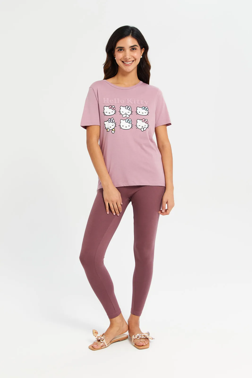 Women Mauve Hello Kitty Printed T-Shirt