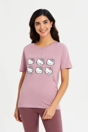 Women Mauve Hello Kitty Printed T-Shirt