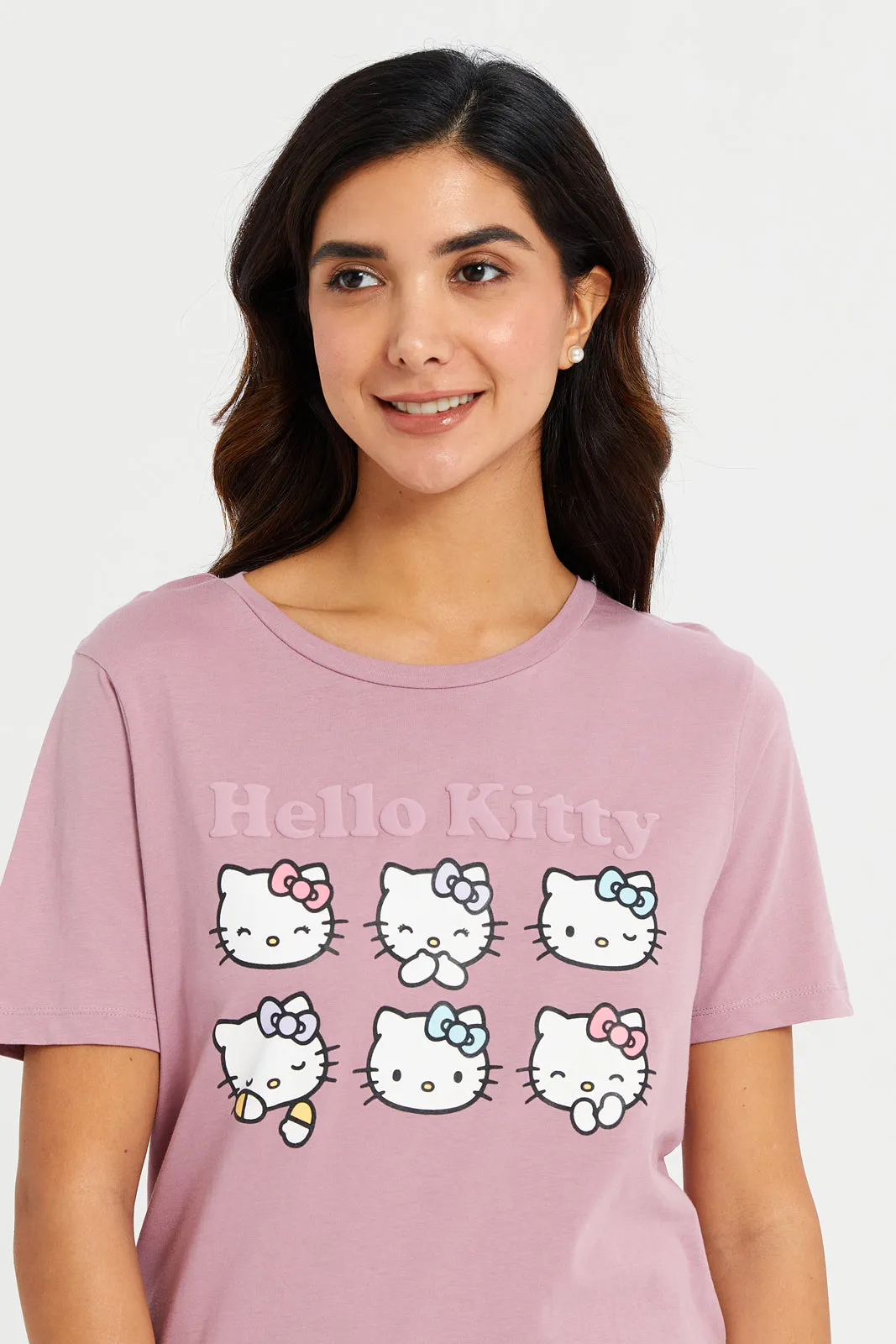 Women Mauve Hello Kitty Printed T-Shirt