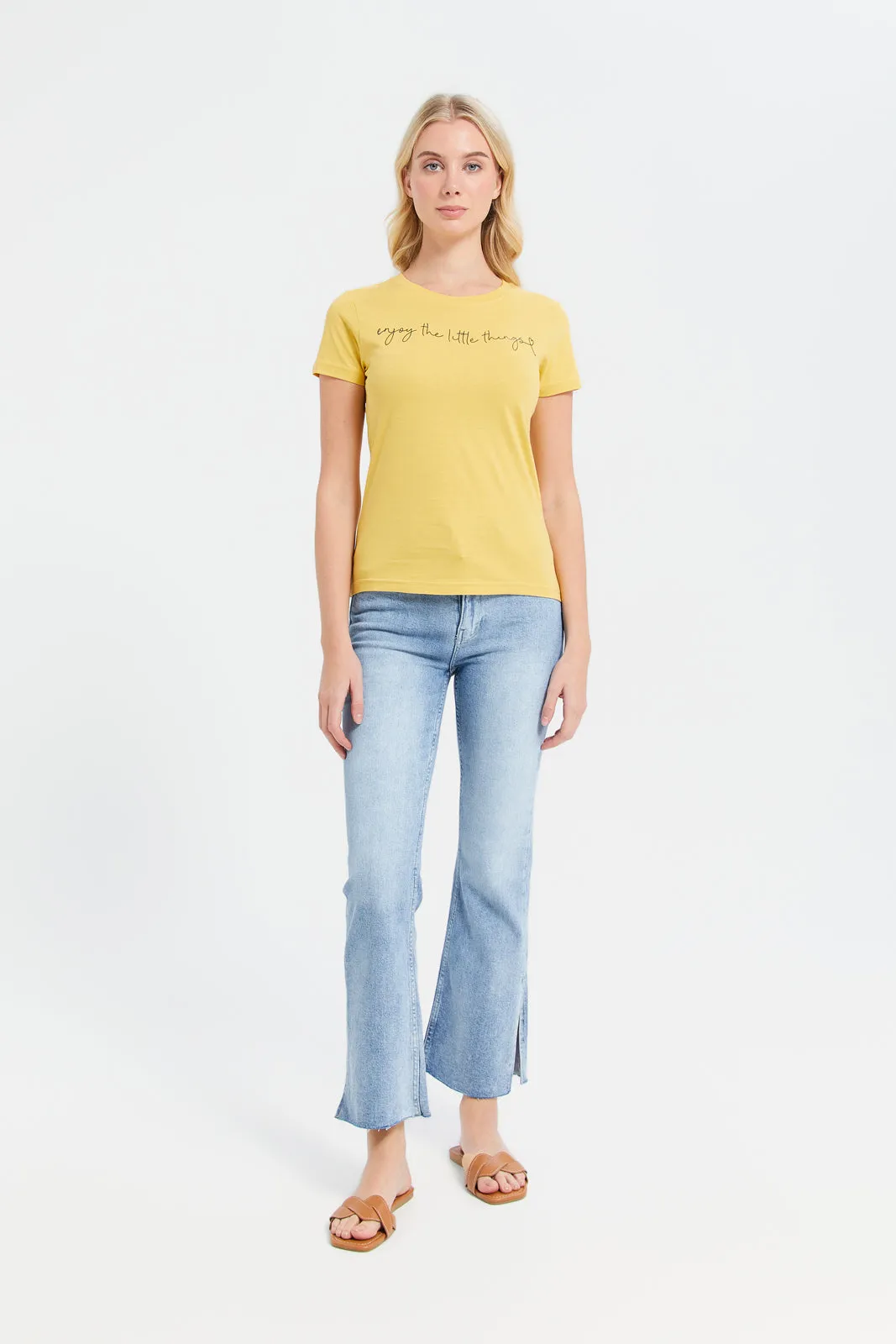 Women Yellow Printed T-Shirt