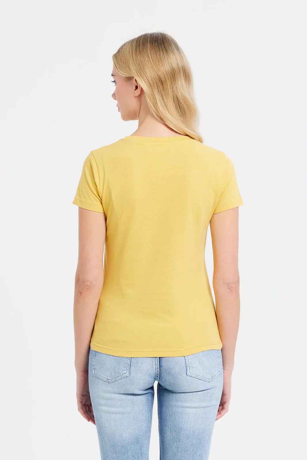 Women Yellow Printed T-Shirt