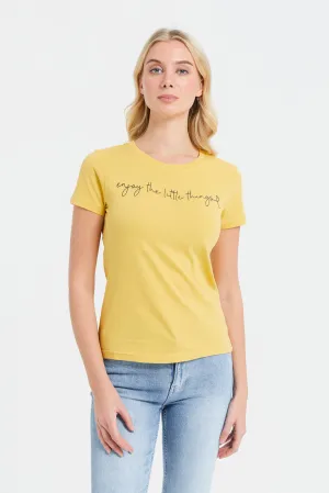 Women Yellow Printed T-Shirt