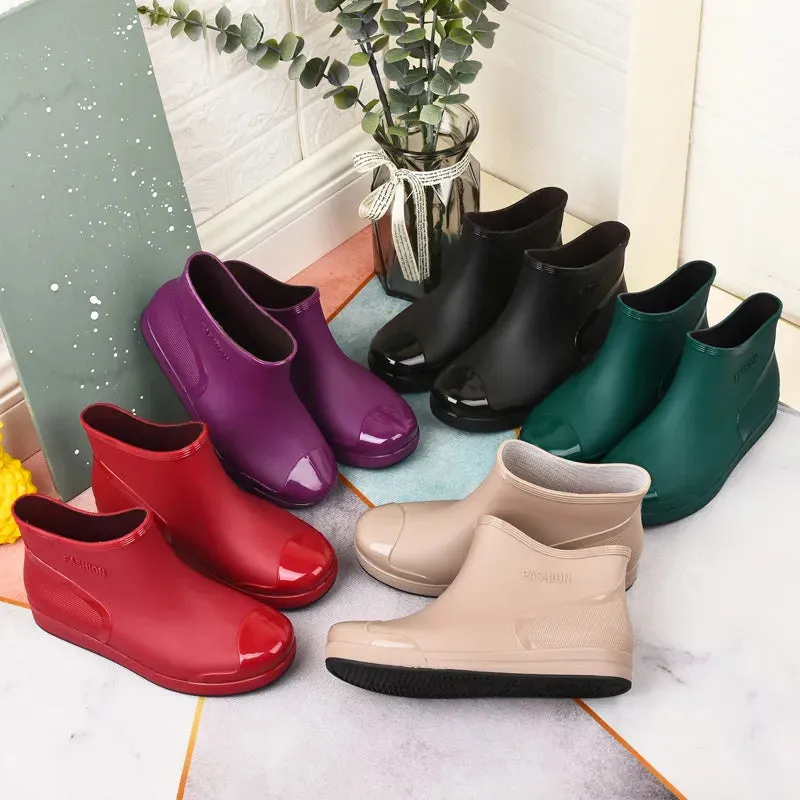 Women's Rain Boots Short Tube Non-slip Water Boots Warm Overshoes Comfortable Boots - WRB50133